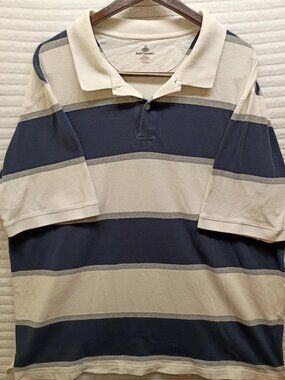 Foot Locker Polo Shirt Mens XXXL Blue Striped Short Sleeve Cotton Pique Y2K VTG